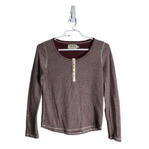 Propaganda Women's Burgundy/White Striped Button Top